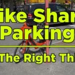 Image of bike share bike with text that says "Bike Share Parking - Do the Right Thing!"