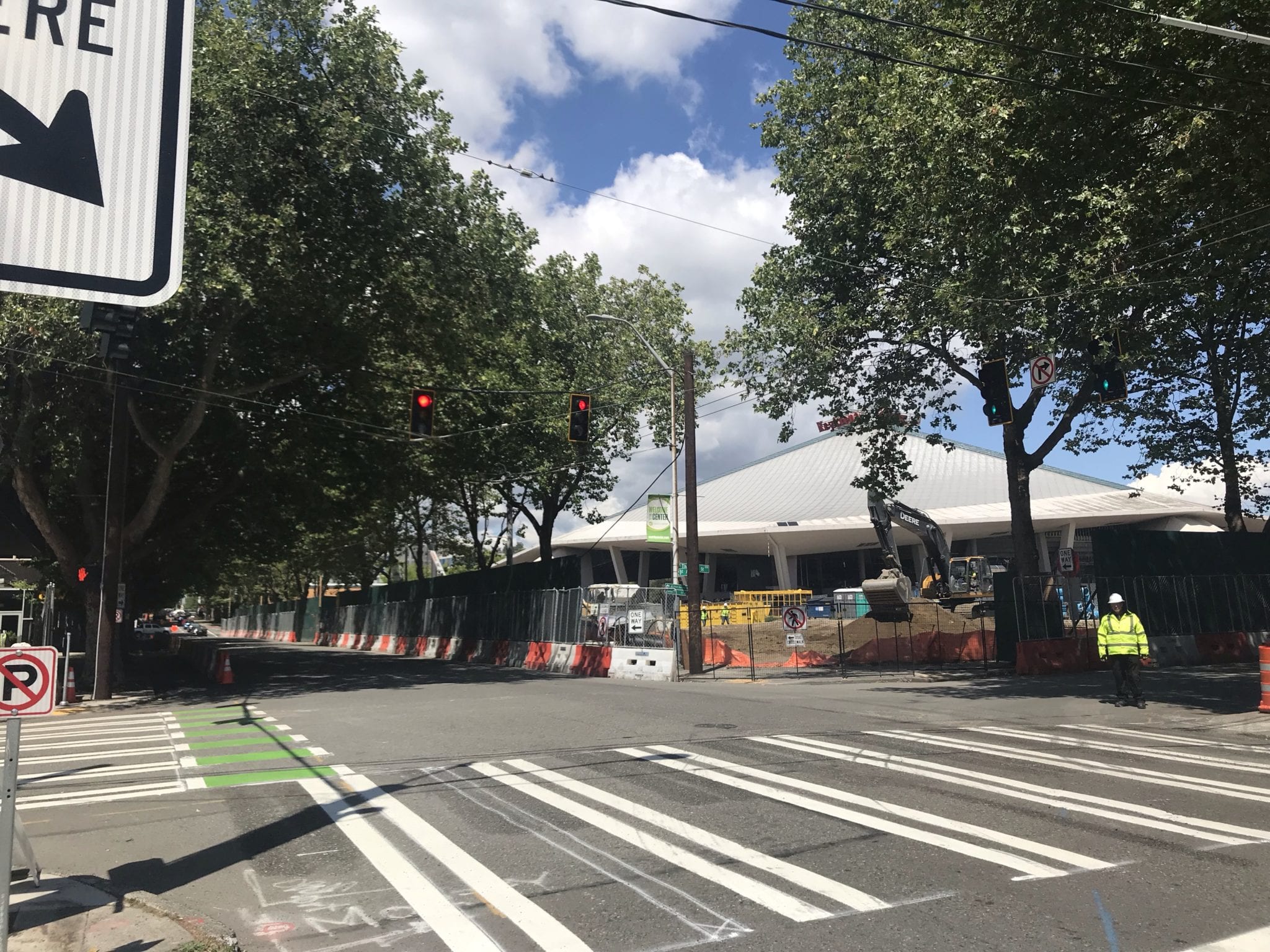 A new traffic signal on 1st Ave N next to the Seattle Center Arena