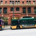 Two buses near each other in Downtown Seattle.