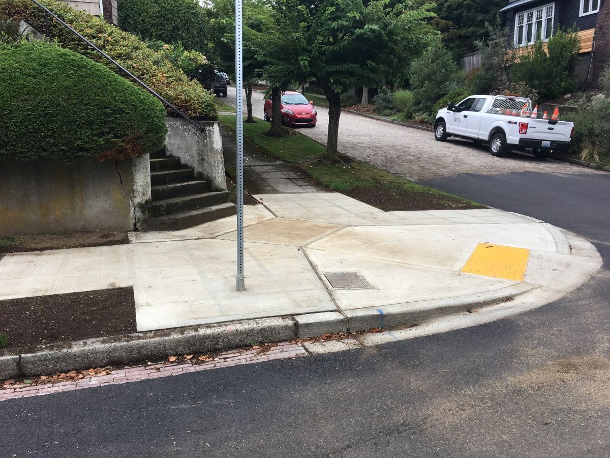 A newly constructed curb ramp in Seattle