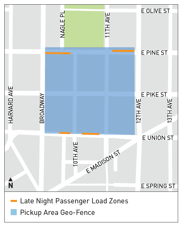 A map of the new pickup and passenger load zones.