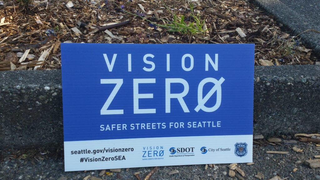 Vision Zero: Safer Streets for Seattle sign.