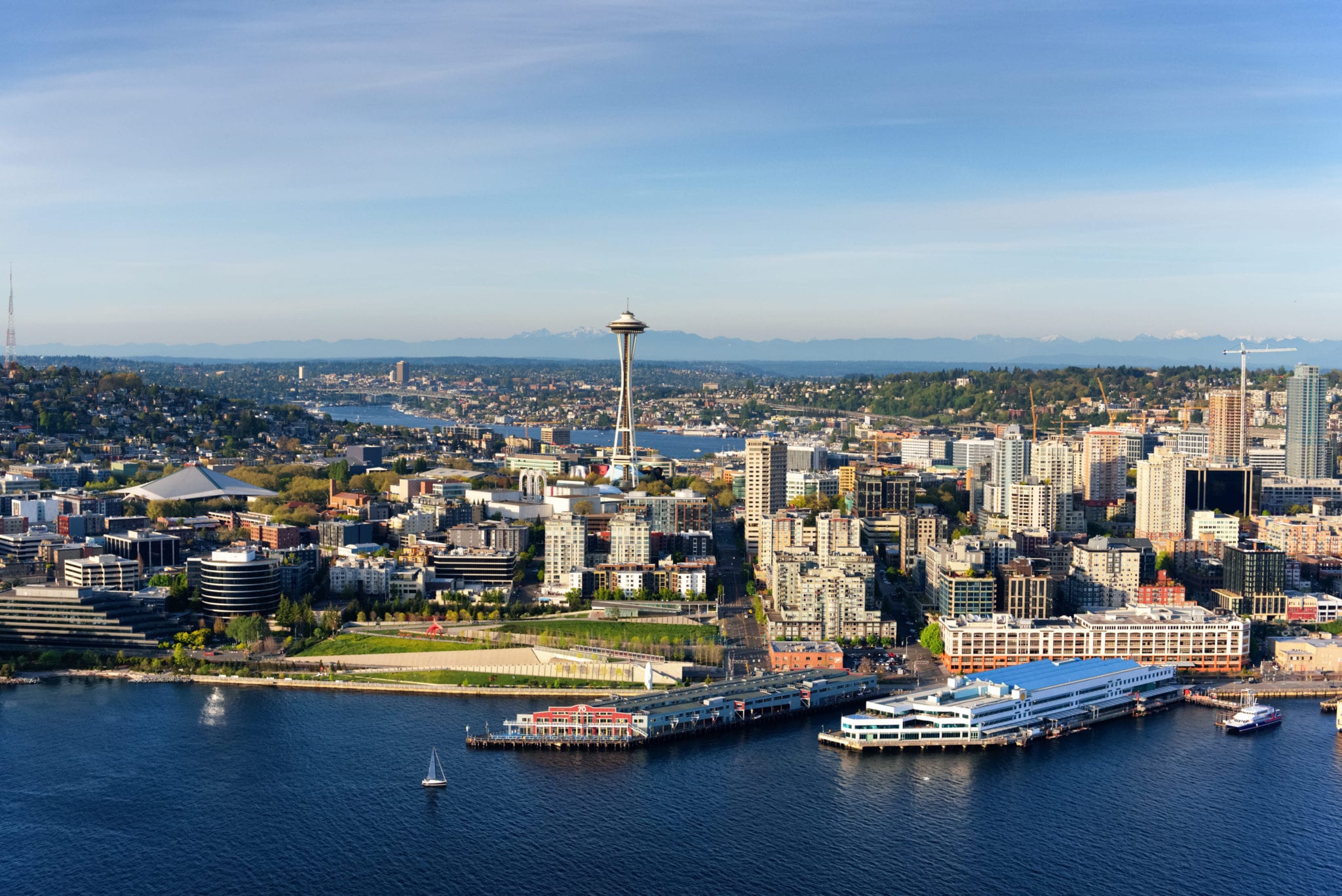Seattle waterfront - Olympic Sculpture Park, Space Needle, Pier 70, Pier 69