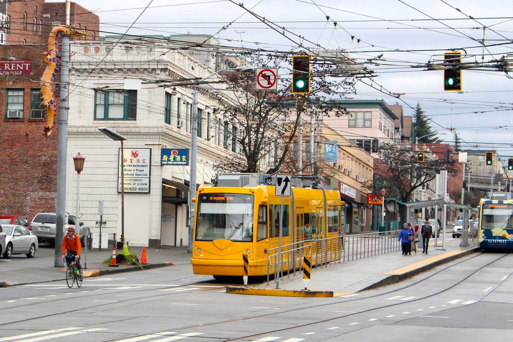 Seattle Streetcar at an intersection