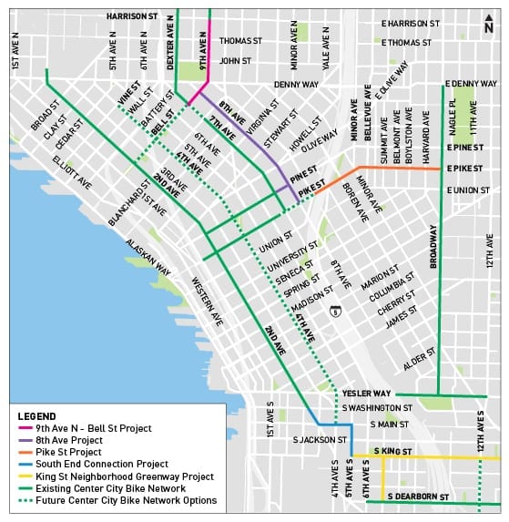 Map of City Center Bike Network projects completed in 2019.
