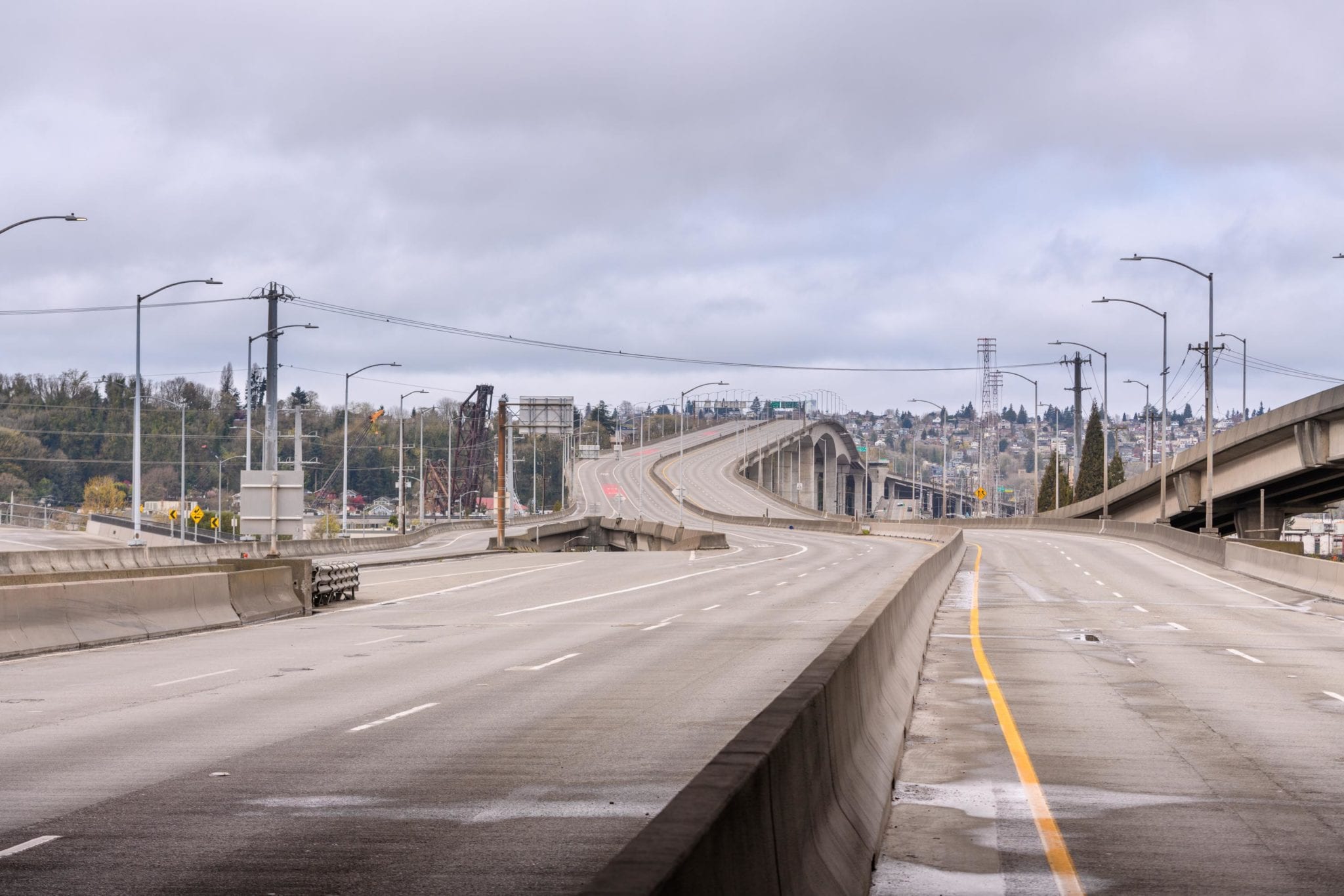 A photo of the empty and closed West Seattle Bridge.