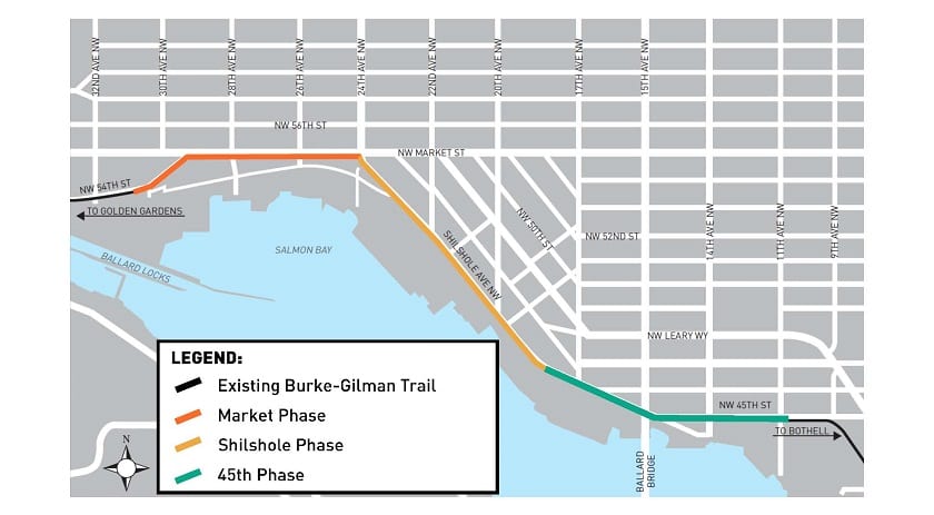 Map showing Ballard Multimodal Corridor project phases
