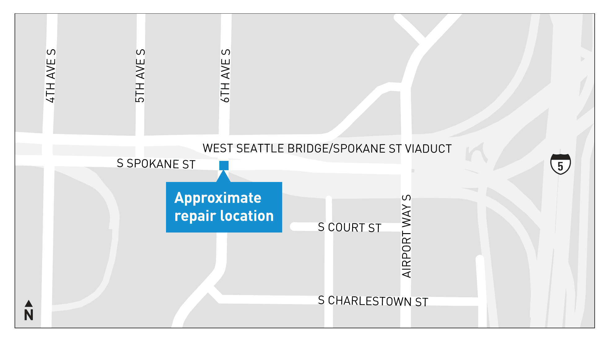 Map showing location of 6th Ave S and S Spokane St intersection