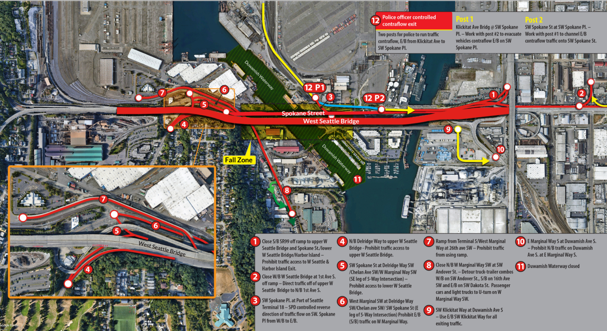More information for the potential fall zones on the West Seattle Bridge.