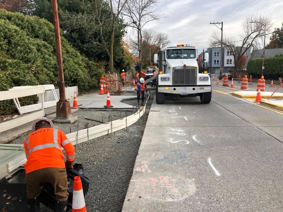 Concrete work funded by Levy to Move Seattle on Green Lake Way N & N 48th St