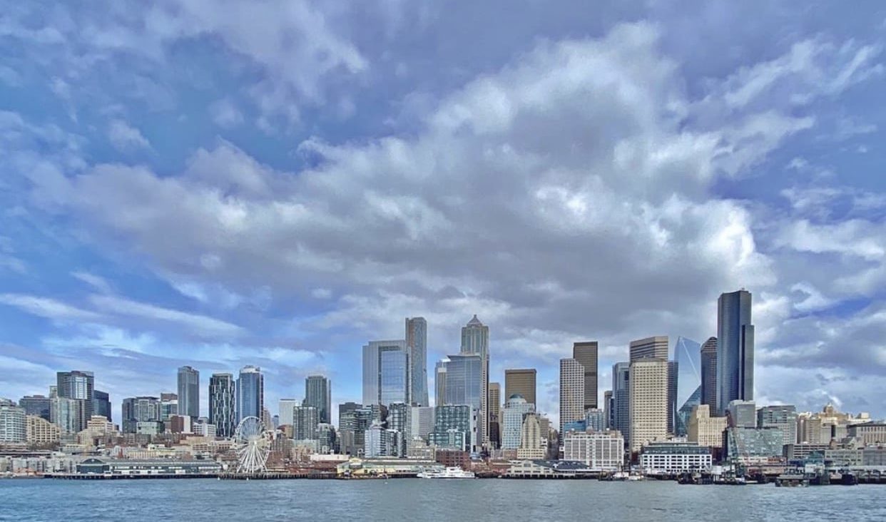 A photo from across the Puget Sound of Downtown Seattle.