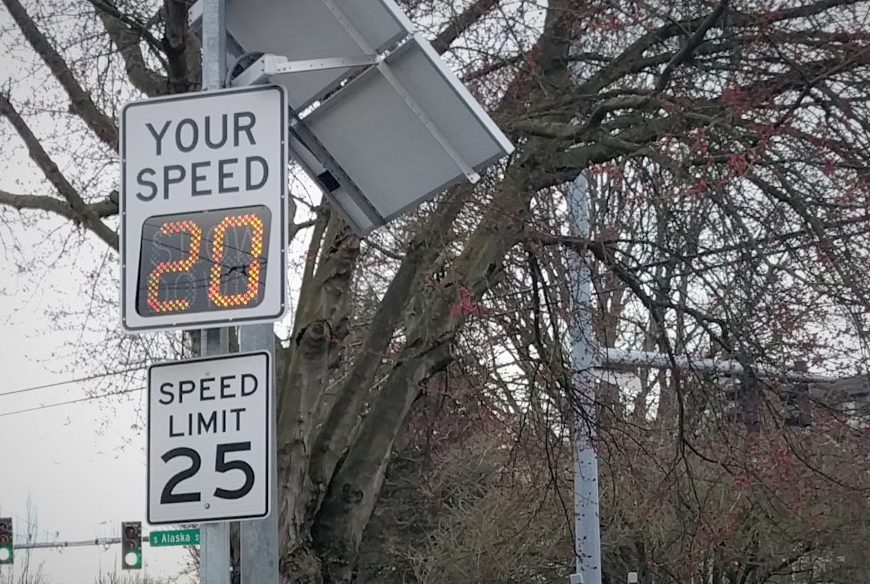 A speed radar sign, similar to those to be installed on Sylvan Way SW