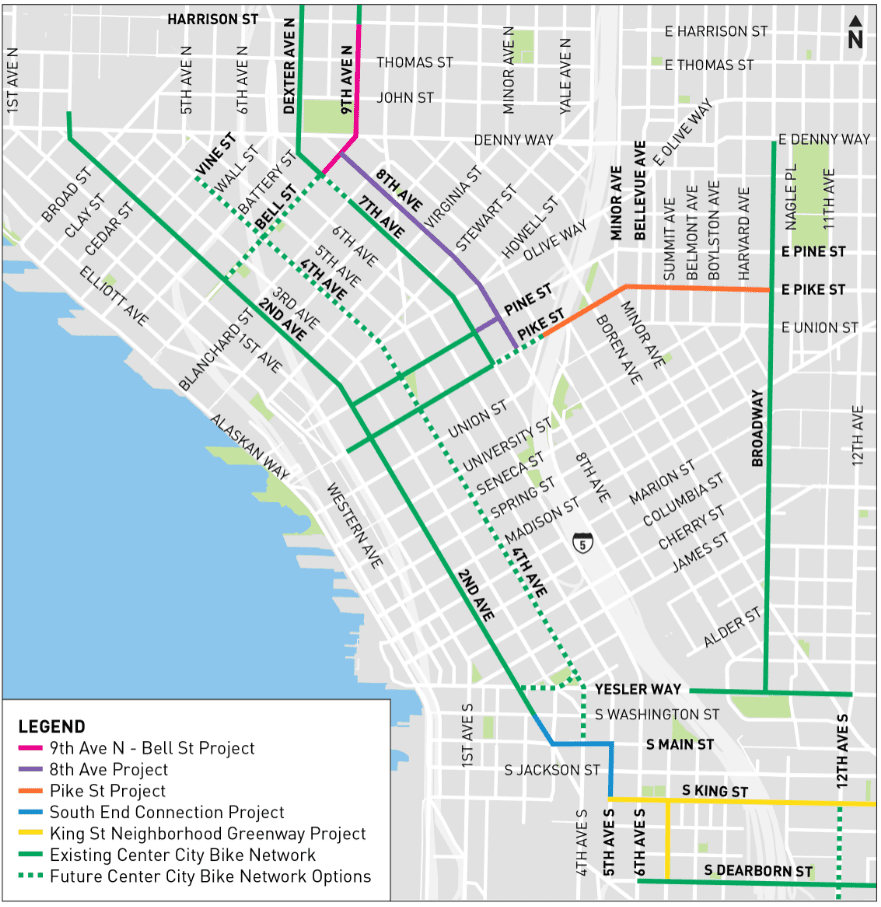 A map of the Existing and planned Center City Bike Network.