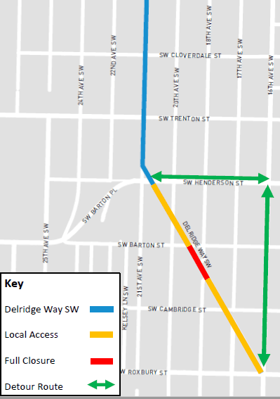Detour map on Delridge for the weekend of August 28