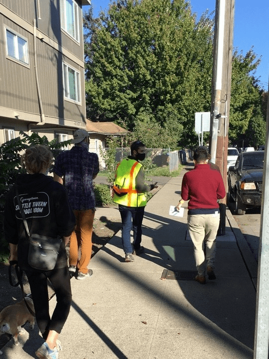 SDOT staff and community members on a recent walk through the South Park neighborhood.