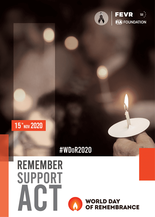 Candle in background. Text reads "15th Nov 2020. Remember Support Act. World Day of Remembrance. #WDoR2020."