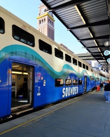 The Sounder train at a stop.