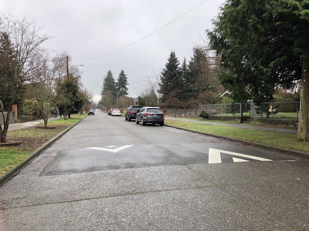 Speed humps on Phase 1 of the West Seattle Neighborhood Greenway. 