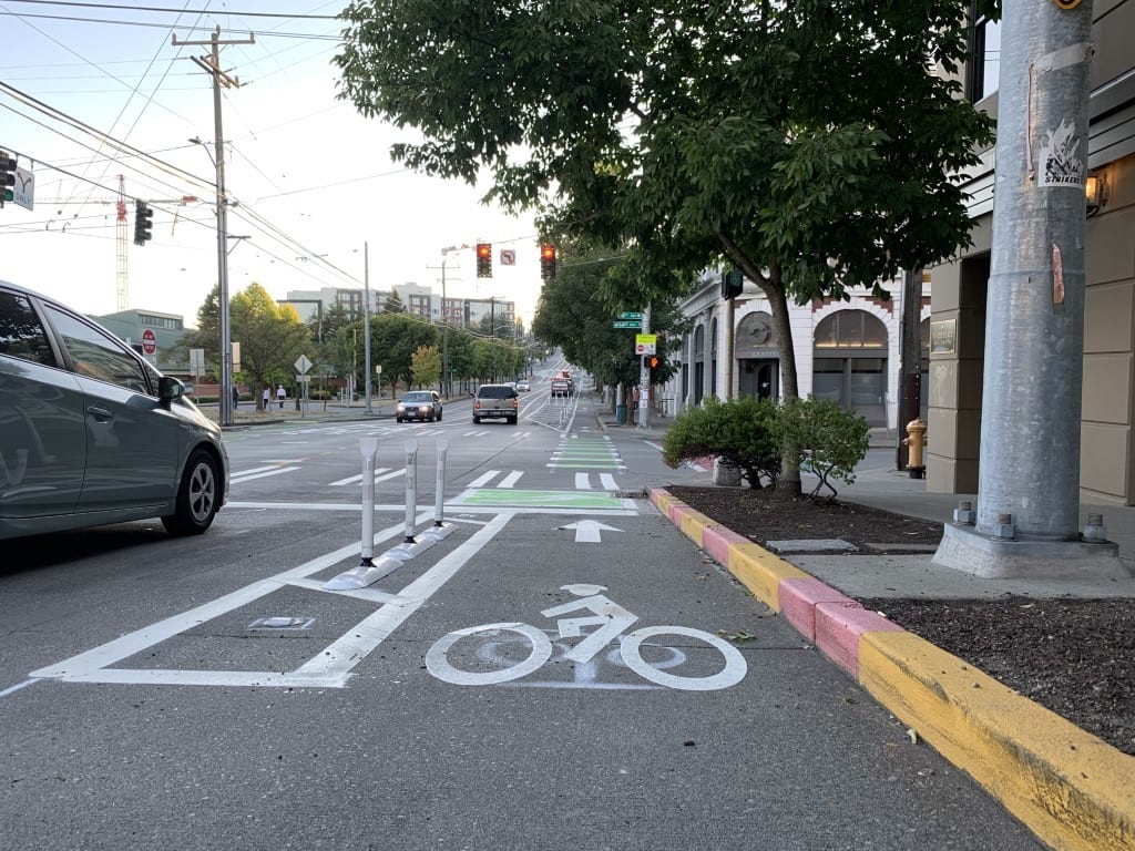 New protected bike lane on E Yesler Way 