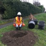 SDOT crew member gets ready to plant a new tree in South Park. Photo: Sherry Graham