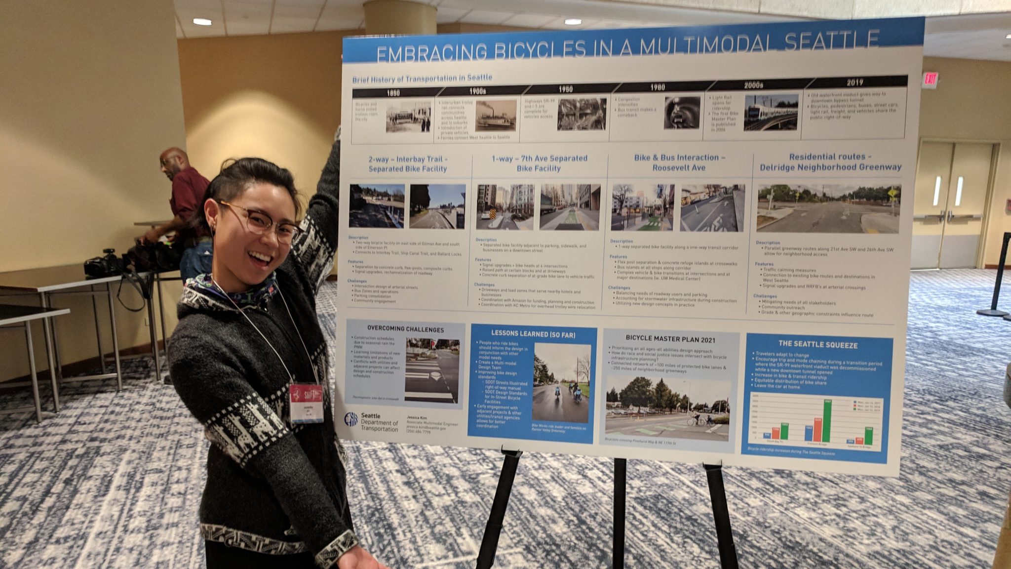 Jess at National Bike Summit: Here Jess presents a poster showcasing various multimodal infrastructure throughout Seattle at the National Bike Summit in Washington D.C. in March of 2019.