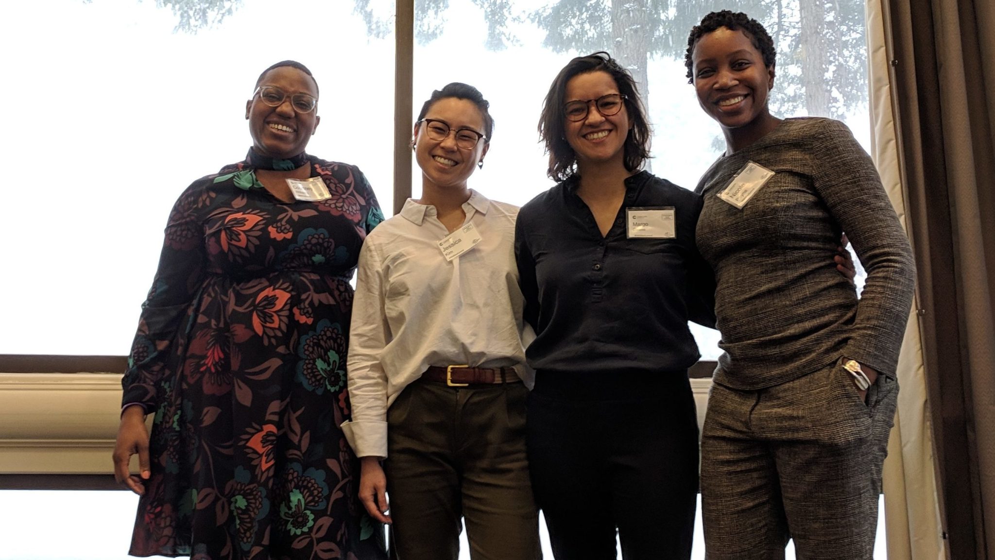 Jess at the Washington Bike Summit: Jess (in the white shirt) stands proudly next to (left to right) Courtney Williams of The Bike Brown Girl, Margo Dawes (fellow SDOT Change Team co-chair), and Nicole Payne from NACTO at the Washington Bike Summit in February of 2019 where this dynamic panel discussed Transportation Equity.
