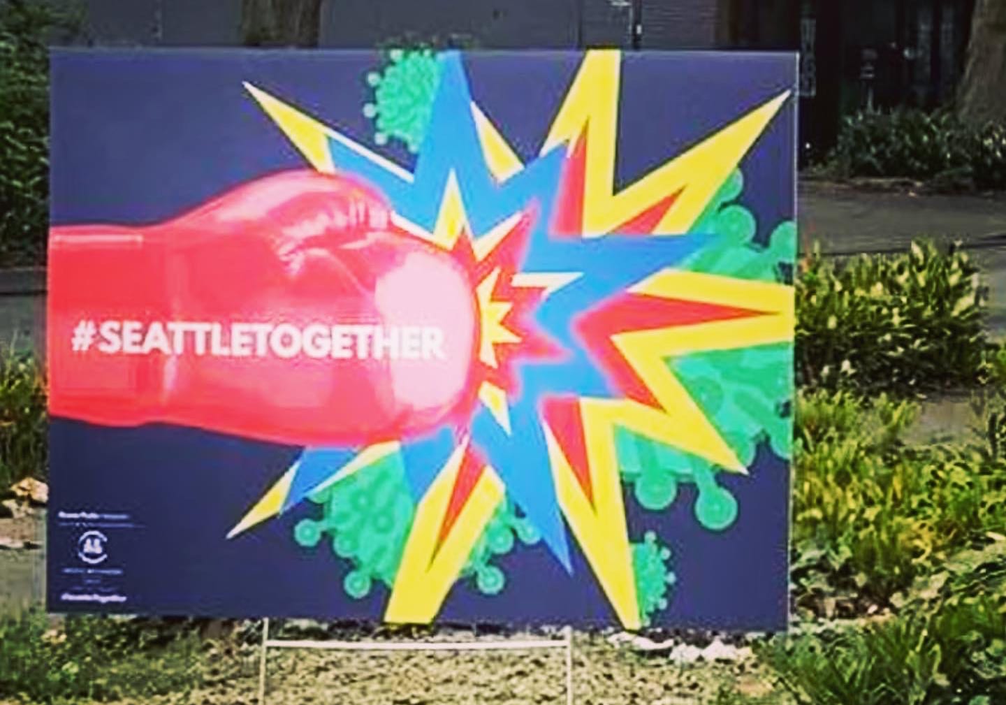 TKOgether, one of the nearly 30 signs created by artists for "Public Art Comes to Your Front Yard" in 2020. Photo Credit: Kristen Ramirez