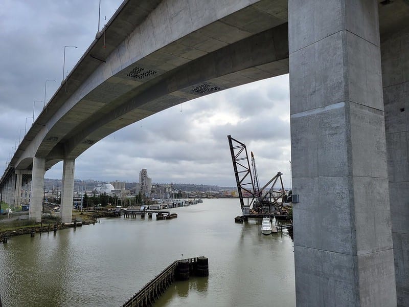 View of the West Seattle High-Rise Bridge, looking southeast. The Duwamish Waterway is visible in the foreground. Photo Credit: SDOT Flickr.