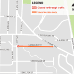 Map showing closure on S Angeline St. Call 206-775-8719 for details.
