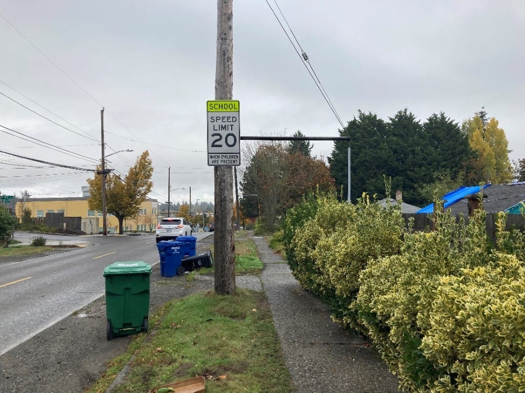 New school zone speed limit sign near Summit Atlas School