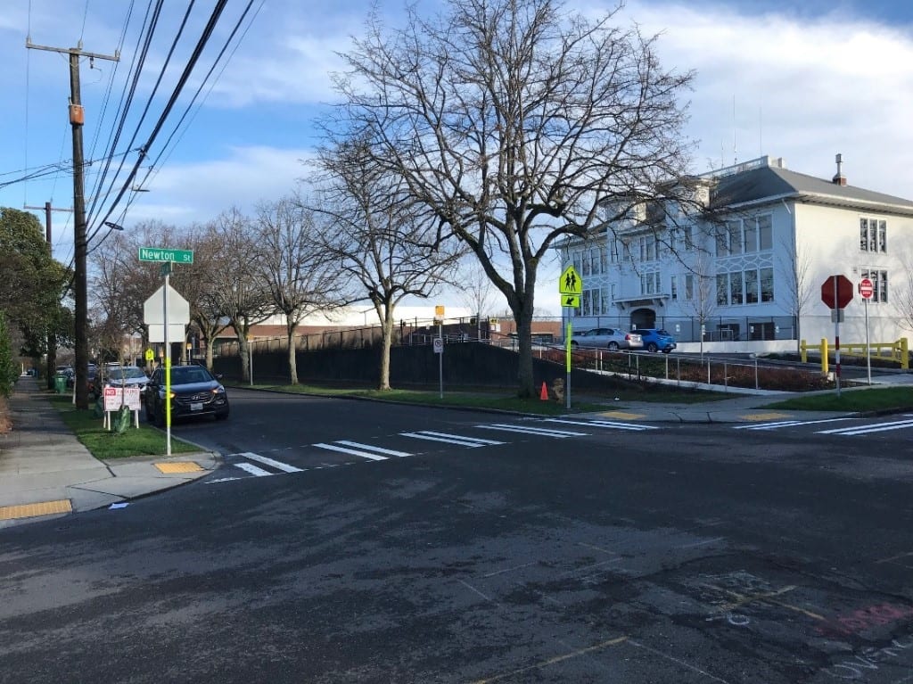 New marked crosswalk at Queen Anne Elementary School