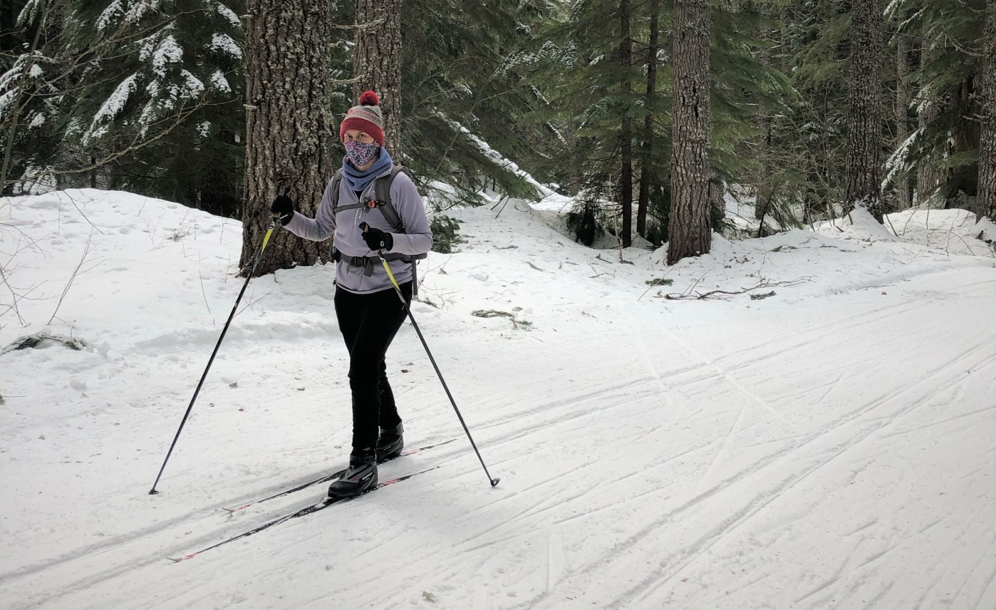 Becky cross country skiing