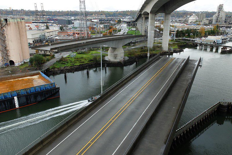 The Spokane St Swing Bridge (West Seattle Low Bridge) is a movable bridge across the Duwamish Waterway.