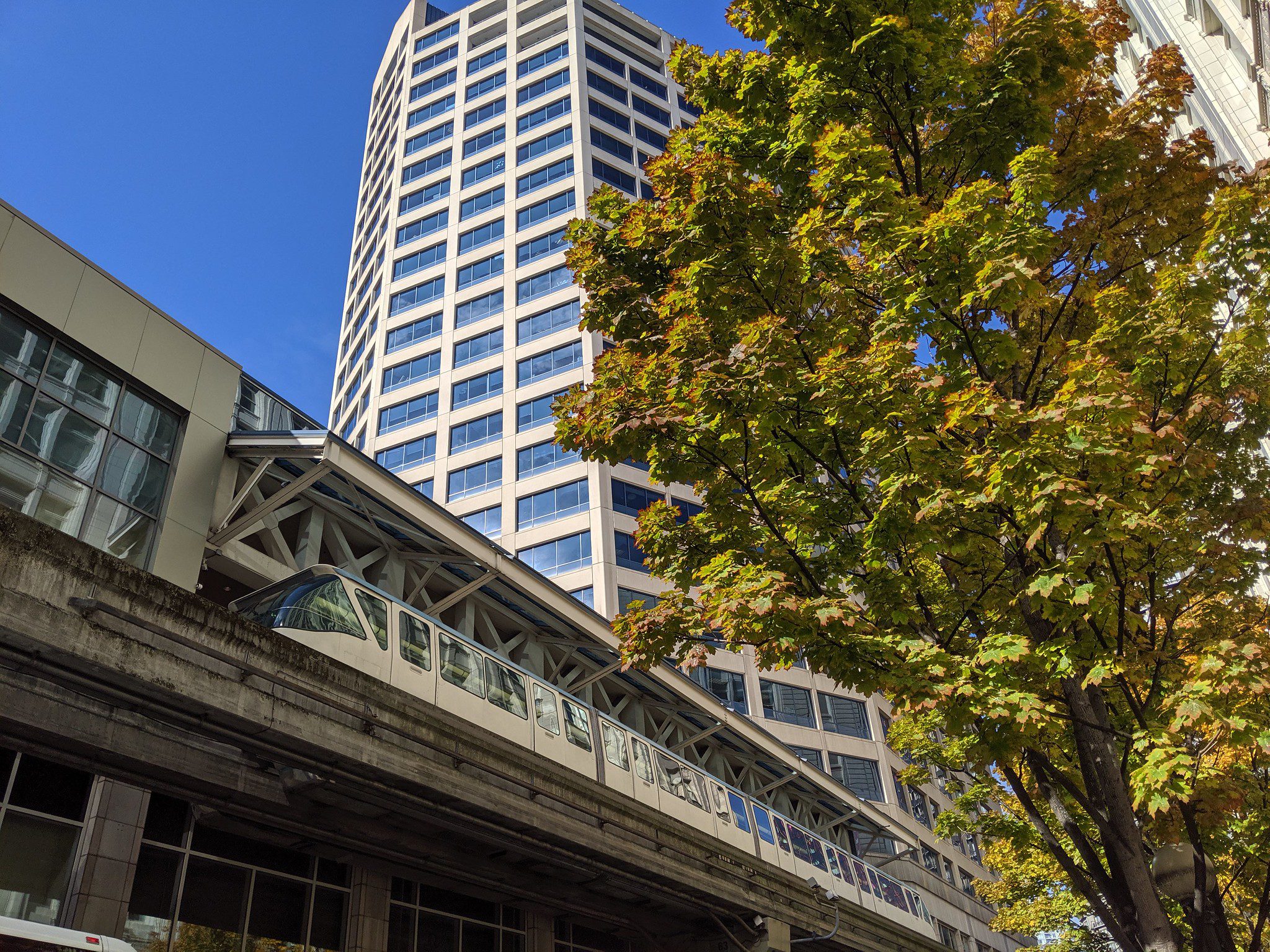 The iconic Seattle Center Monorail at Westlake Center.  