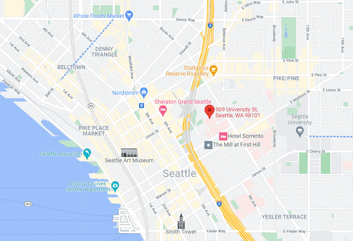 Google Maps image showing the location of the COVID-19 vaccination clinic at Virginia Mason in Seattle, WA.