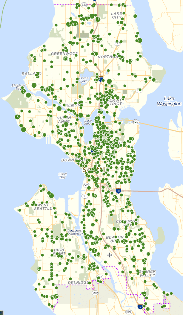 Map showing all potholes filled in past 90 days (updated January 2022).