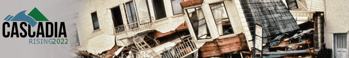 A graphic showcasing damage from an earthquake. A large building is shown having sustained major structural damage.