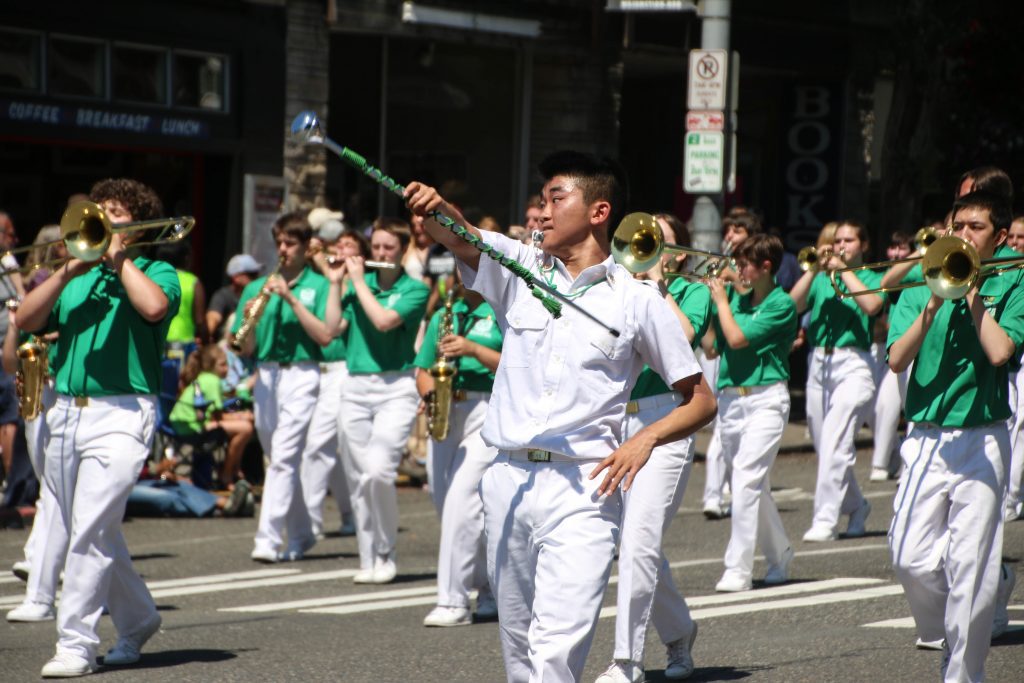 The Seattle Schools All-City Marching Band performed at the 2019 West Seattle Grand Parade.