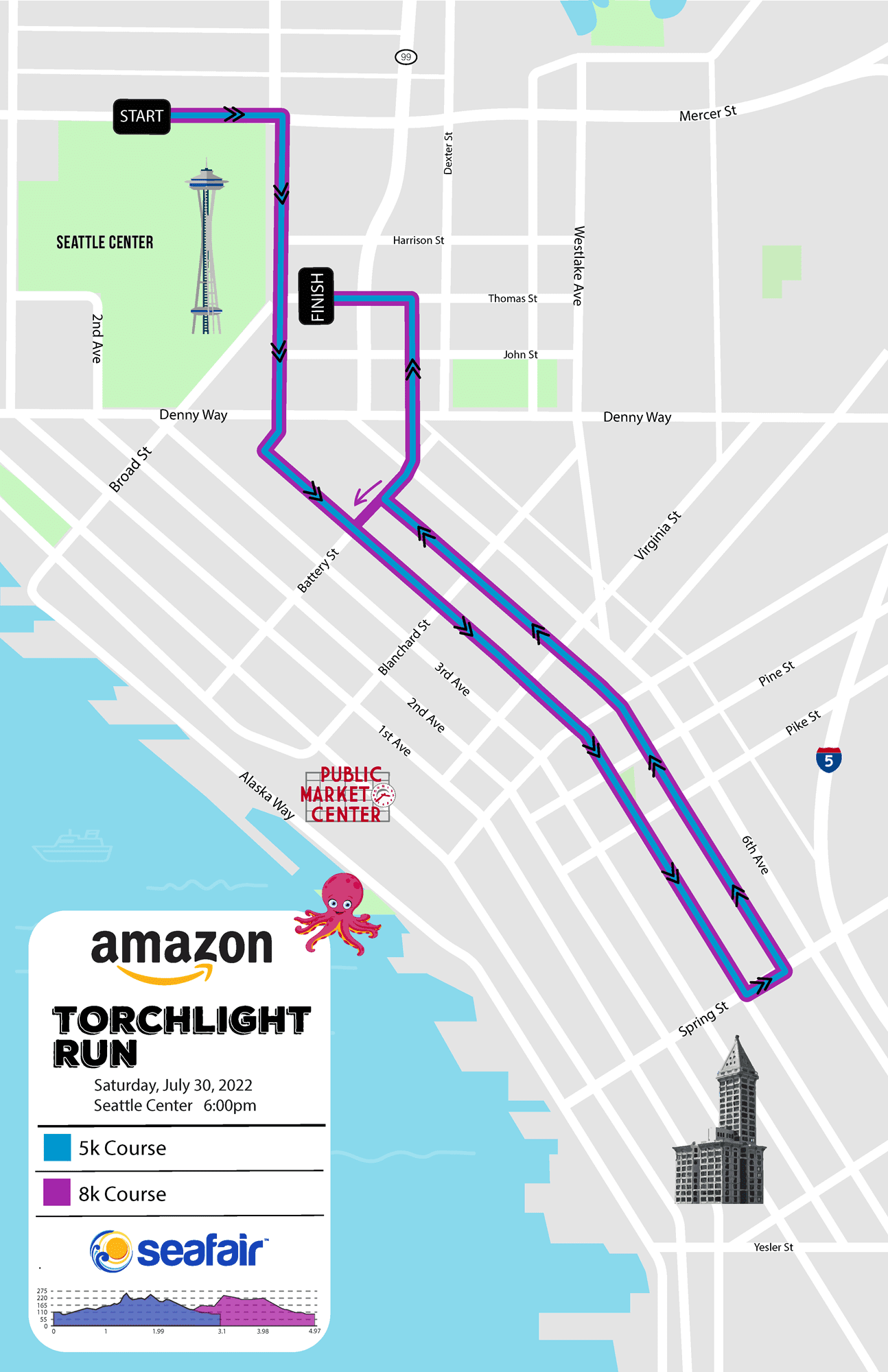 Map of the route of the Amazon Seafair Torchlight Run.