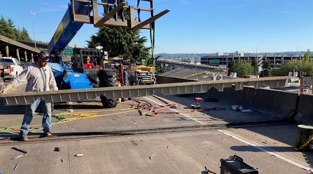 Teams work on the I-5 expansion joints over a recent weekend.