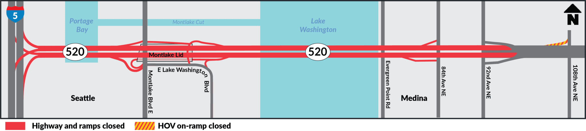 Map showing closures on SR 520 this weekend.
