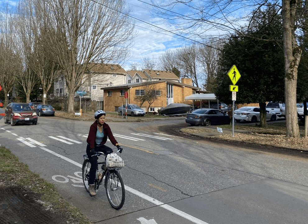 A person bikes along 15th Ave S in north Beacon Hill. Photo: SDOT.