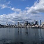 The view of Seattle's waterfront and downtown from across the water, facing north.