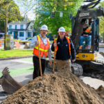 Mayor Bruce Harrell and SDOT Director Greg Spotts joined construction crews working on the 11th/12th Ave NE Paving and Safety Project.