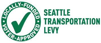 Seattle Transportation Levy logo - green, with circle at left that reads "Locally Funded, Voter Approved"