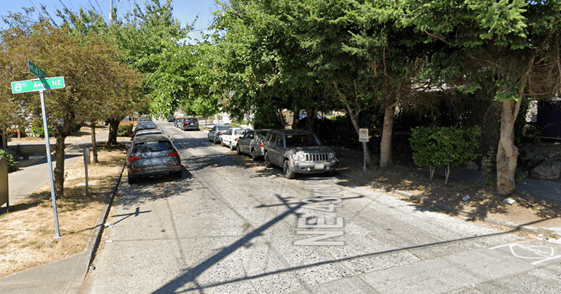 After improvements at 8th Ave NE and NE 43rd St in U District, which included no parking signs to improve visibility for everyone using the intersection. Photo Credit: Google.
