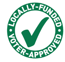 Seattle's levy logo which is a green circle and a large check mark, with the words Locally-Funded and Voter-Approved in the green border.