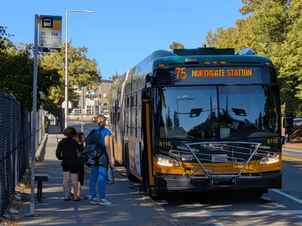 A King County Metro bus with a sign reading 